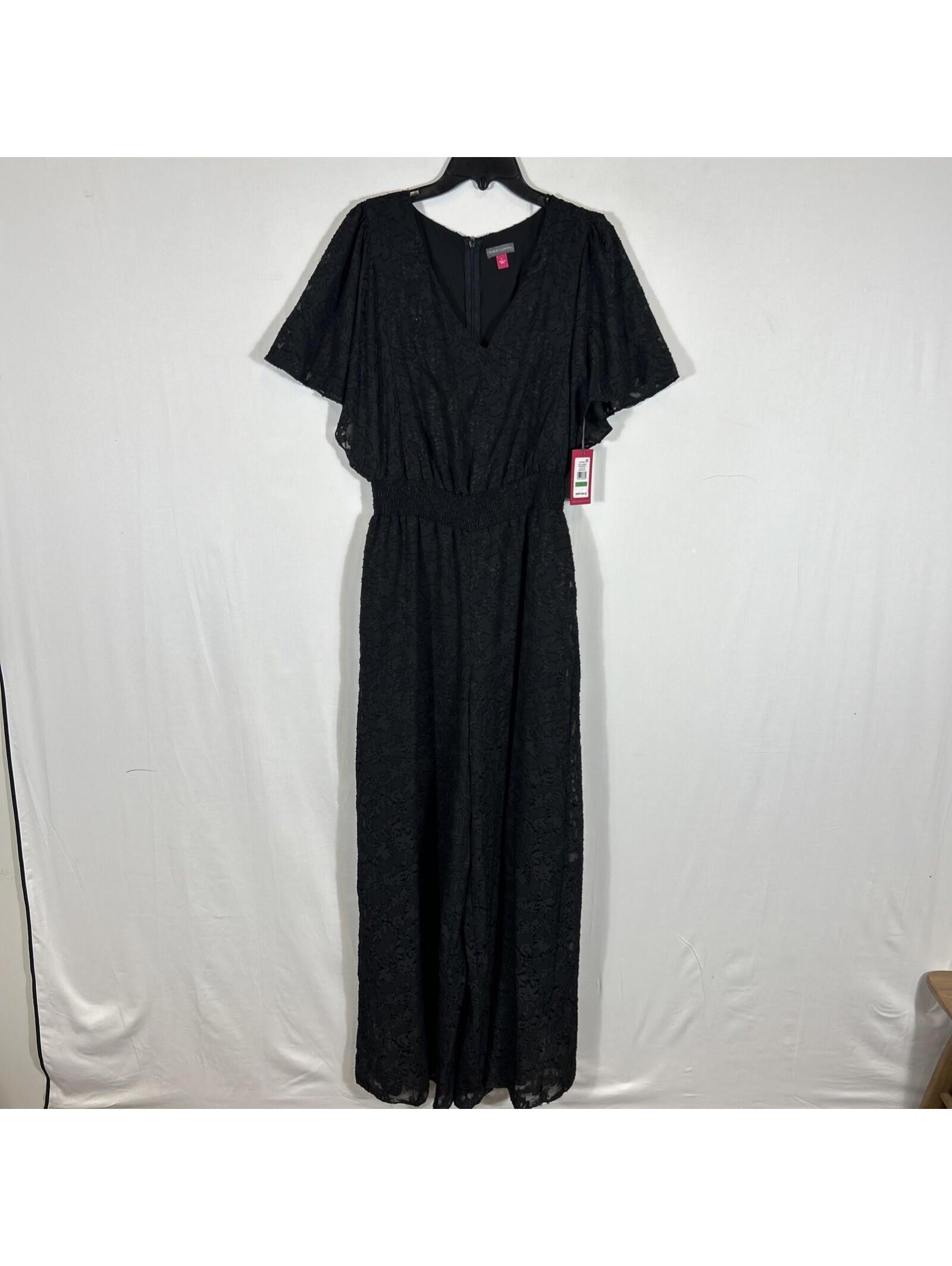 $99 Vince Camuto Women's Jacquard Smocked-Waist Jumpsuit Black Size L